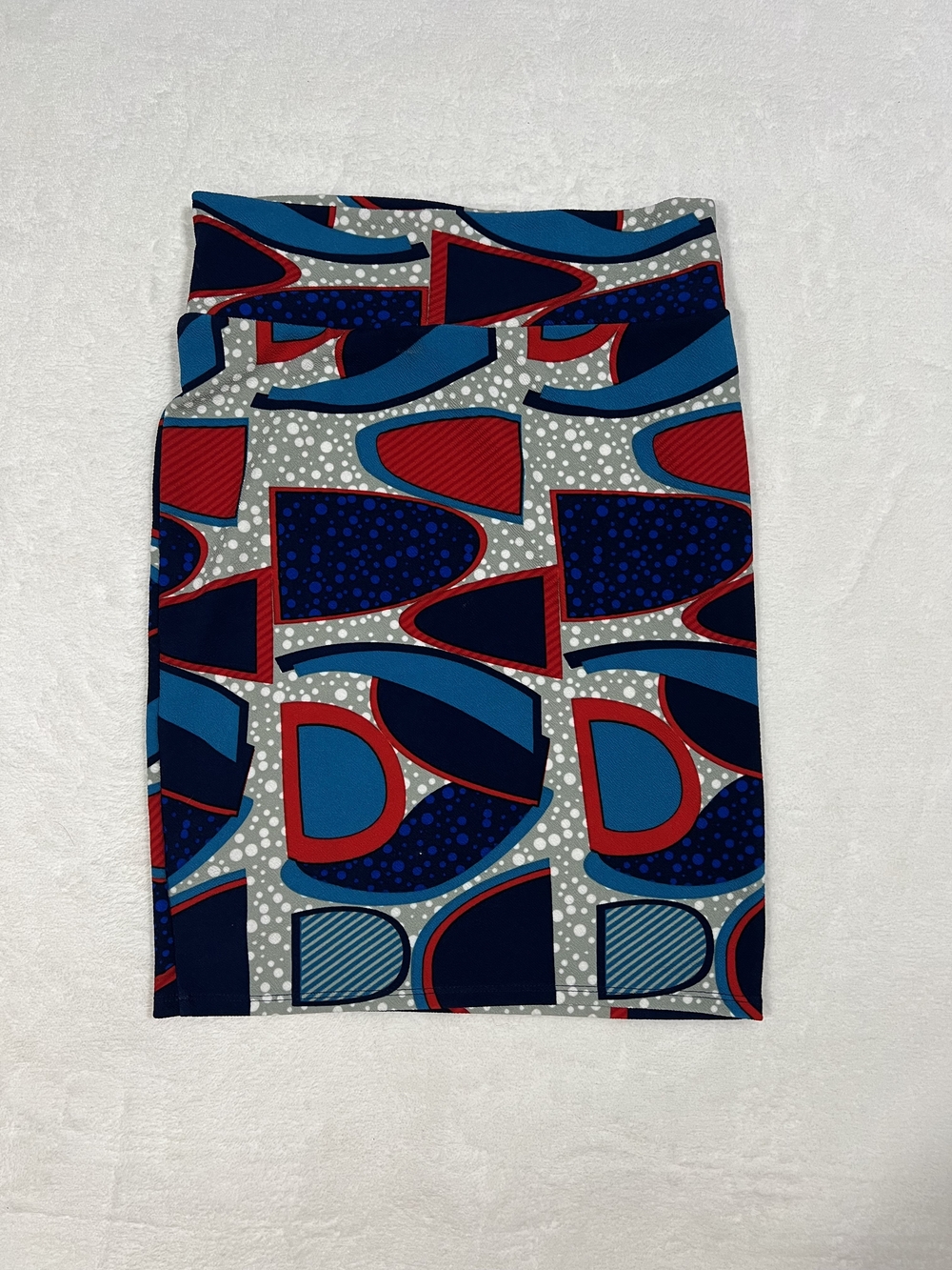 LuLaRoe Red, Blue & Gray Geometric Pencil Skirt